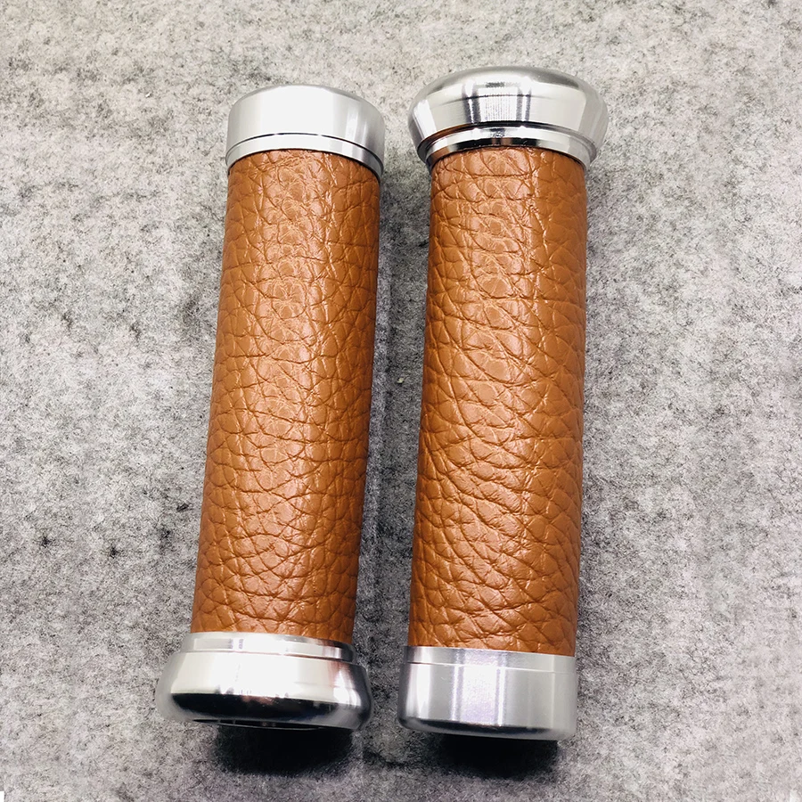 2 X Vintage Universal 7/8\'\' Motorcycle Hand Grips 22MM Aluminum Leather Motocross Handlebar Refit Parts For Honda Yamaha Suzuki