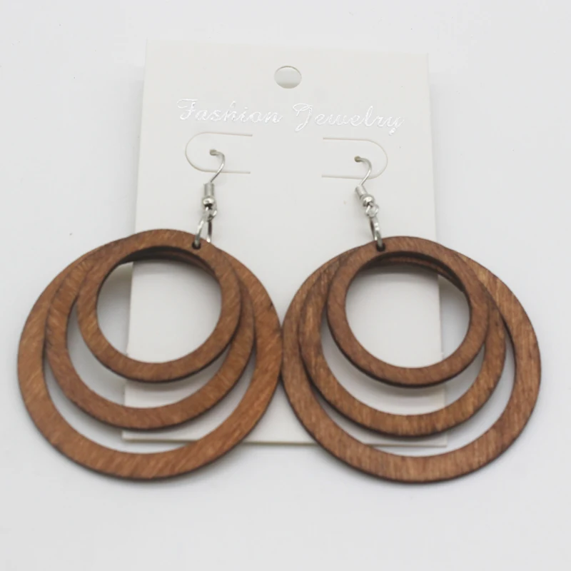 Wholesale Price Africa Women Jewelry Handmade Wood Round Set Earrings Charm Gift