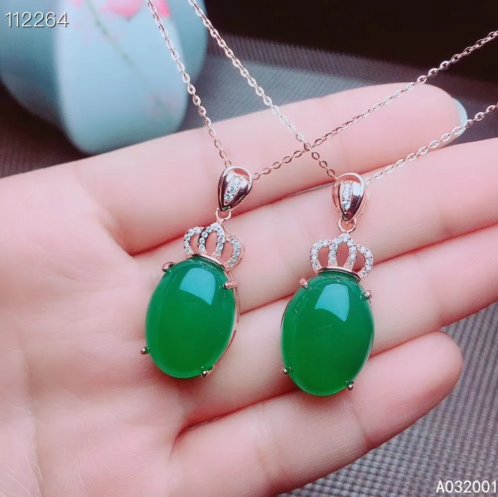 

KJJEAXCMY fine jewelry natural Green Chalcedony 925 sterling silver women pendant necklace chain support test exquisite