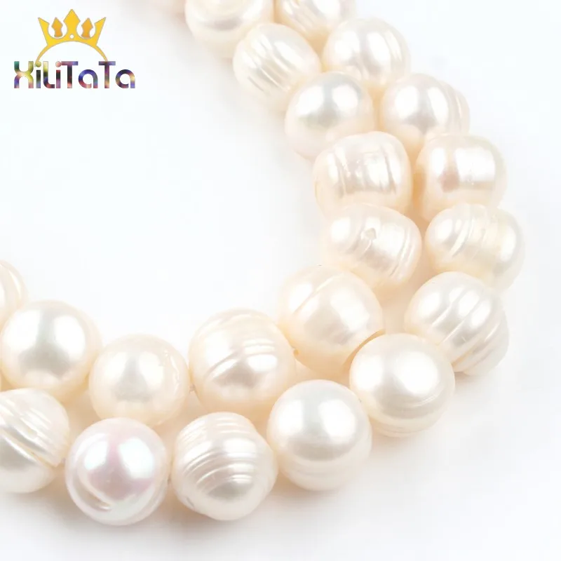 12-13mm AAA Natural Freshwater Pearl Round Beads Genuine White Pearls Beads For Jewelry Making DIY Bracelet Accessories 15\'\'