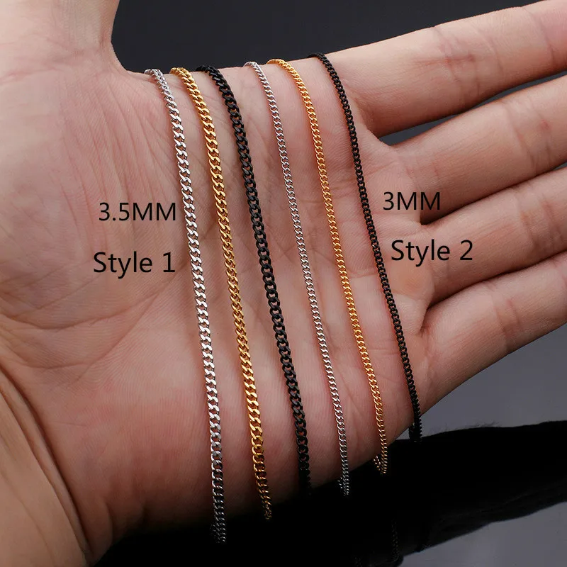 3MM 3.5MM Małe kubańskie łańcuszki Naszyjniki Biżuteria ze stali nierdzewnej DIY Wisiorek Naszyjnik Hurtownia USENSET