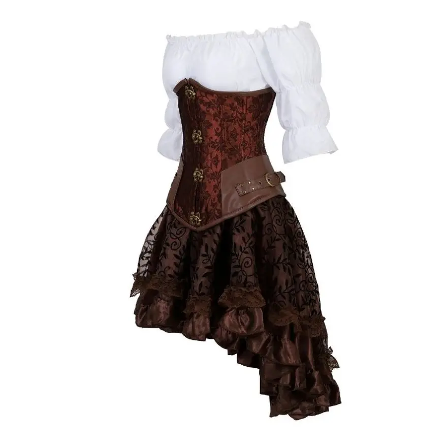 Déguisement Pirate Steampunk Femme 3 Pièces – Corset, Blouse et Jupe – photo 10