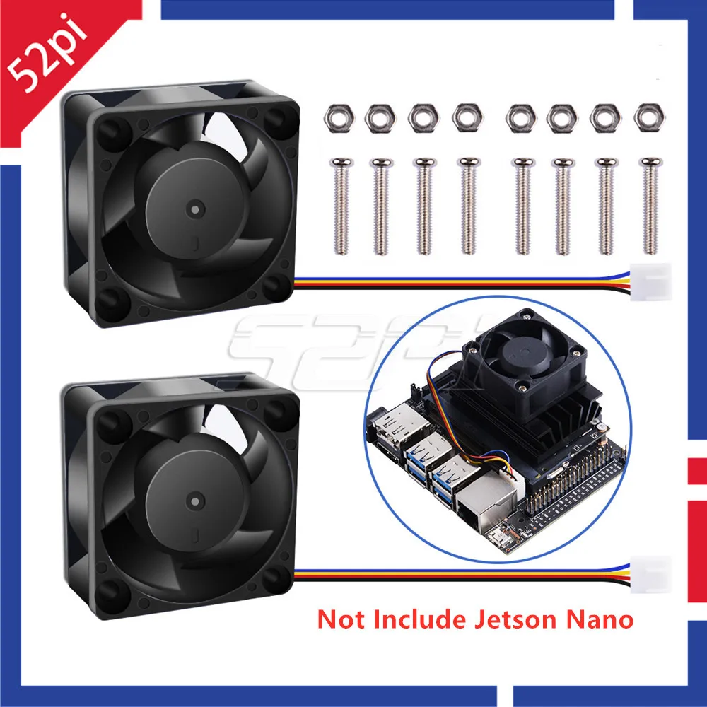 

52Pi New 2PCS PWM Speed Adjustment 4PIN Dual Ball Bearing Dedicated Super Cooling Fan Strong Cooling Air for NVIDIA Jetson Nano