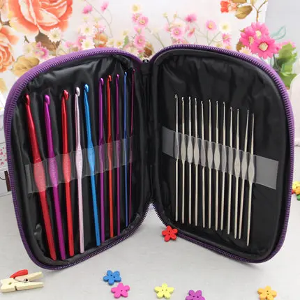 

Free Shipping High Quality 22Pcs Set Multi-colour Aluminum Crochet Hooks Needles Knit Weave Craft Yarn