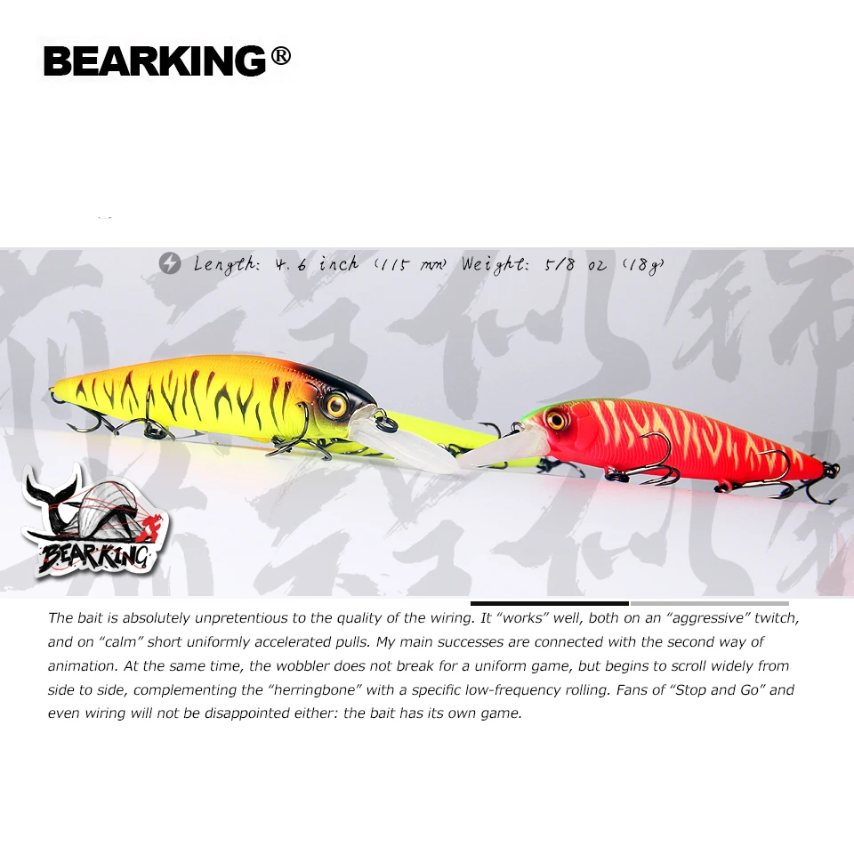 Bearking 115mm 18g new arrival slowly floating Fishing Lures Artificial Bait Predator Tackle jerkbaits for pike and bass