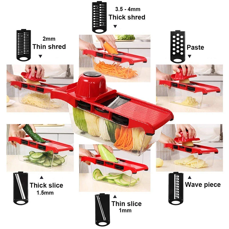 WALFOS Creative Mandoline Plastic Vegetable Fruit Slicers & Cutter With Adjustable Stainless Steel Blades Carrot Potato Grater