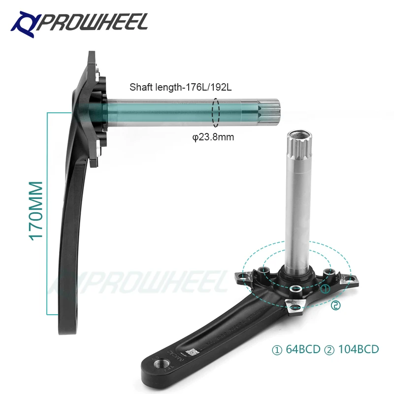 PROWHEEL Snow Bike Crankset 104BCD 170mm BB100/120mm Fat Bike Crank Arm Bottom Bracket BB Crank Arms for Bicycle