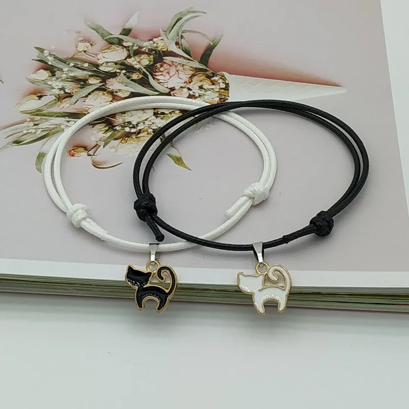 2 pcs/lot lovely hat couple bracelet White Black Charm Rope  Bracelet Gift adjustable Handmade Jewelry Wholesale For Christmas