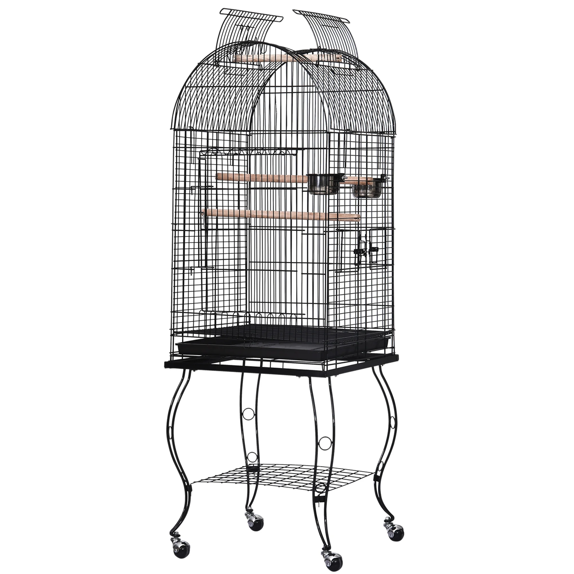 PawHut Birdcage with wheel stand removable tray and 2 feeders