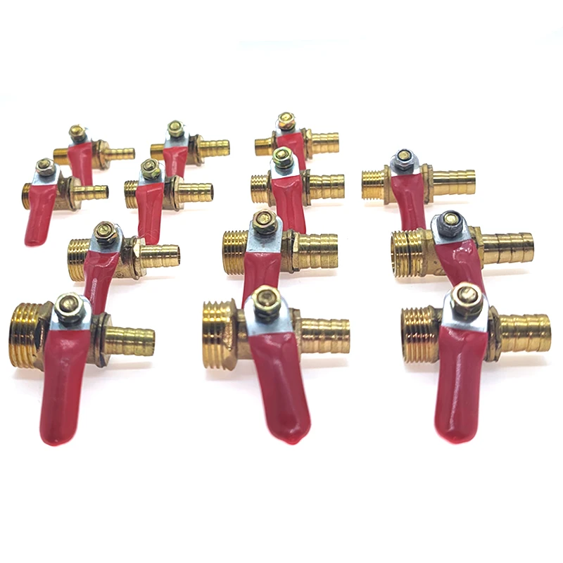 Ball Valve 6-12mm Hose Barb 1/8\'\'1/4\'\'3/8\'\'1/2\'\' Male Thread Connector Joint Copper Pipe Fitting Coupler Adapter