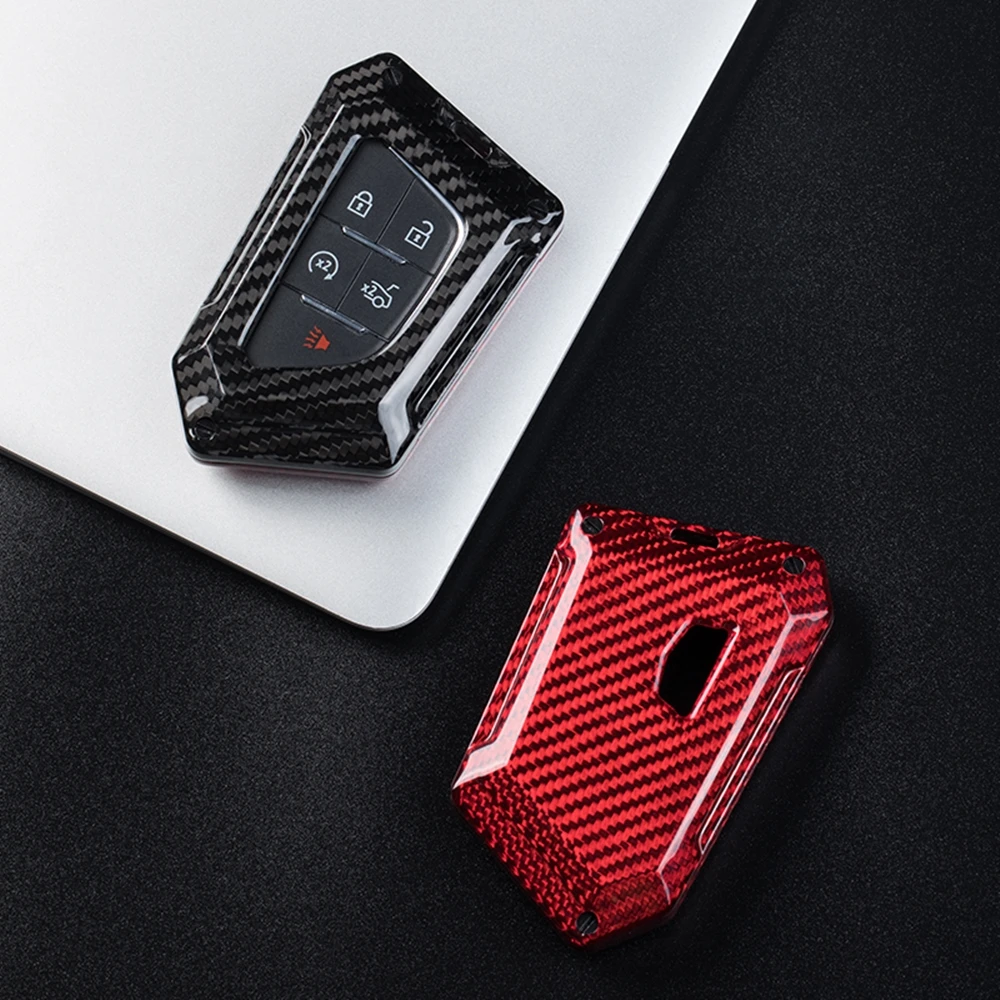 

For Cadillac CT5 2019-2020 Auto Smart Remote Key Shell Fob Case Cover Red/Black/Silver Real Carbon Fiber Cap