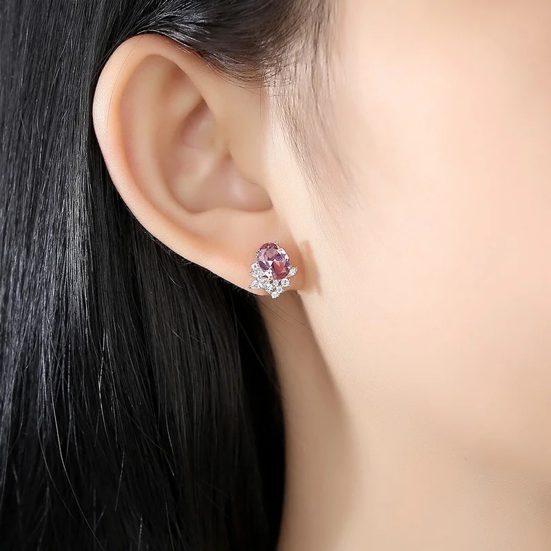 SACE GEMS Diaspore Gemstone Clip Earrings for Women Solid 925 Sterling Silver Created Color Change Earrings Wedding Fine Jewelry