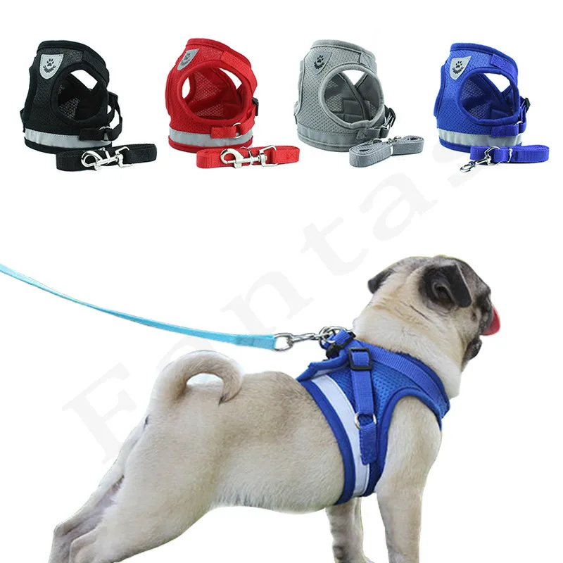 Reflective Dog Harness Leash Sets For Small Medium Dog Pet Adjustable Vest Walking Dog Leash For Puppy Polyester Mesh Harness