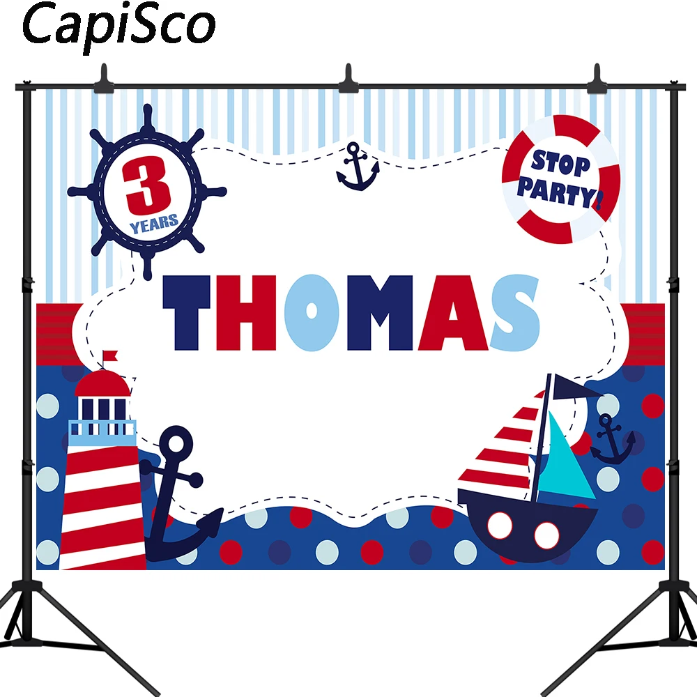 

Capisco Nautical Theme Party Photography Backdrop Kids Boy Birthday Party Lighthouse Banner background Supplies Photobooth Props