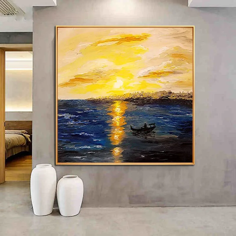 

100% Hand Painted Marine Art Oil Paintings Canvas Landscape Sunrise Abstract Wall Pictures Nordic for Living Room Decoration