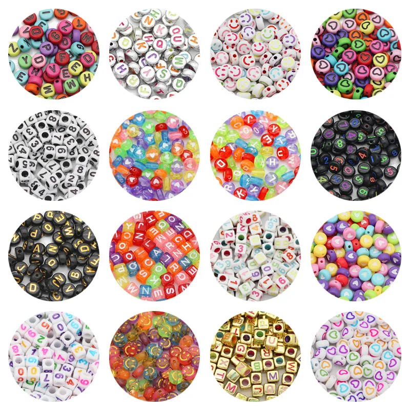 6/7MM Mixed Letter,Numbers,Heart,Face,Star Acrylic Square Cube Flat Round Loose Spacers Beads For Jewelry Making DIY Bracelets