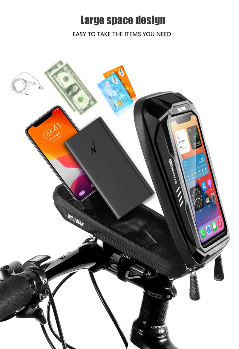 WILD MAN BBG076 Fahrrad-Vorbautasche mit Handyfach, EVA-Hartschale, Touchscreen-Fenster, Klettbändern und Regenschutz, für MTB und Rennrad – Detail 12