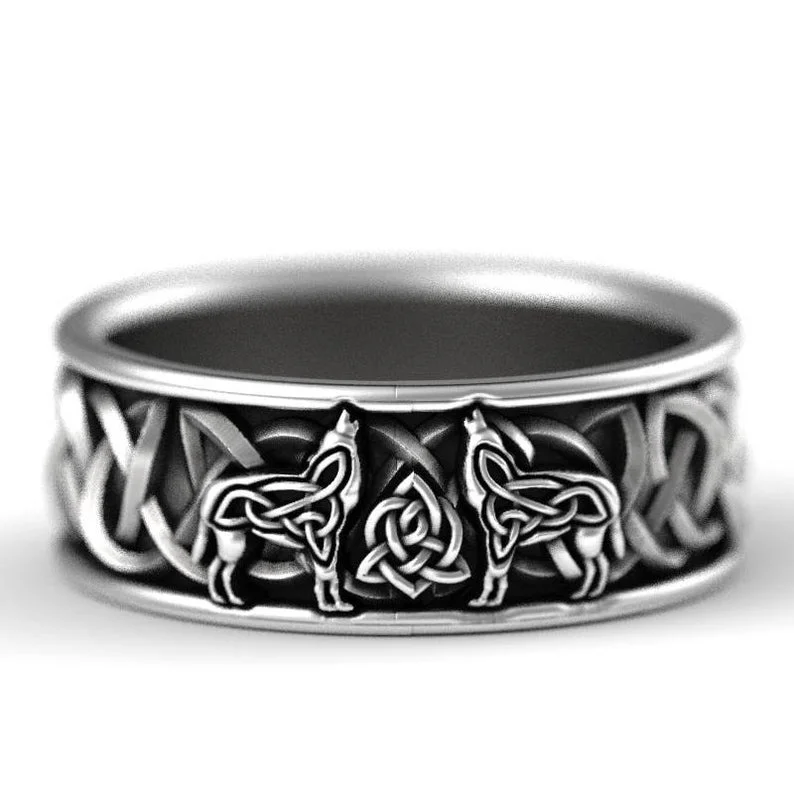 Huitan Viking Nordic Giant Wolf Ring