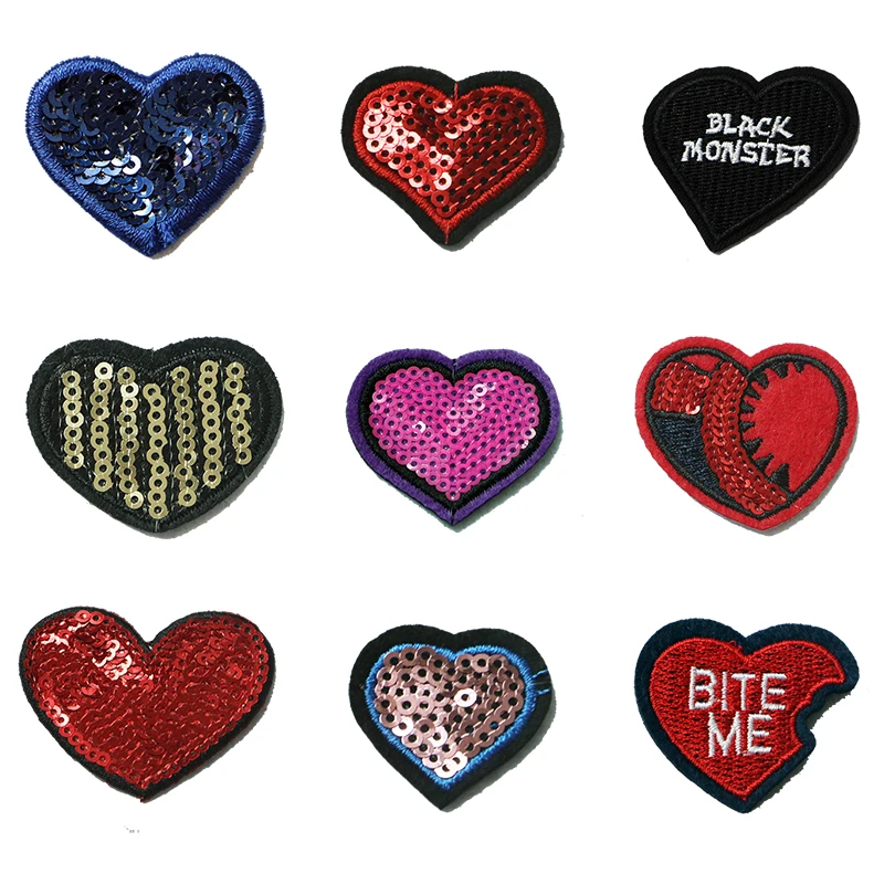 2pcs Sewing Patch Fashion Sequin Various Colors Heart Stripe Badge Heat Transfer Patch Clothing Ironing DIY Hot Patch Embroidery