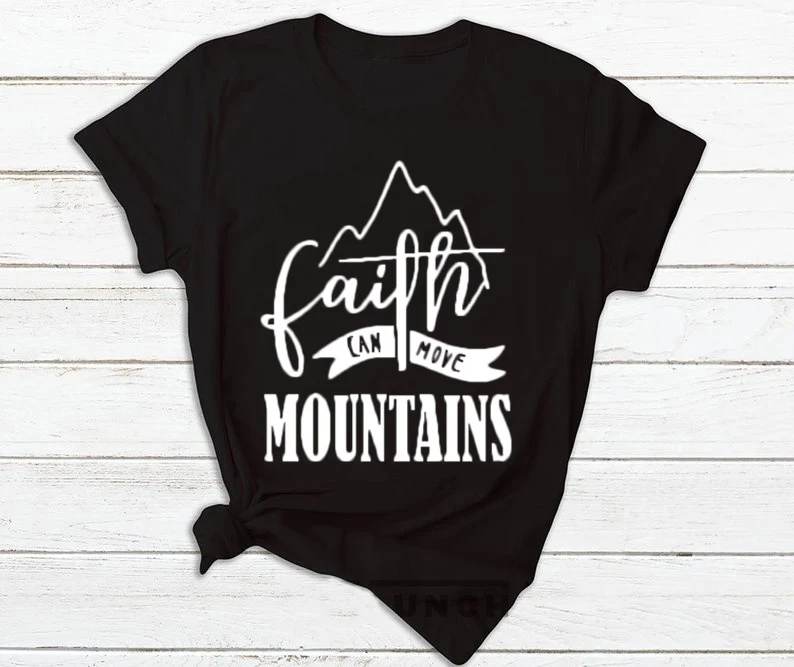 

Faith Can Move Mountains Tops Graphic Slogan Christian Tee Women Ladies Fashion Tees Short Sleeve Letter Printed Summer T-shirt