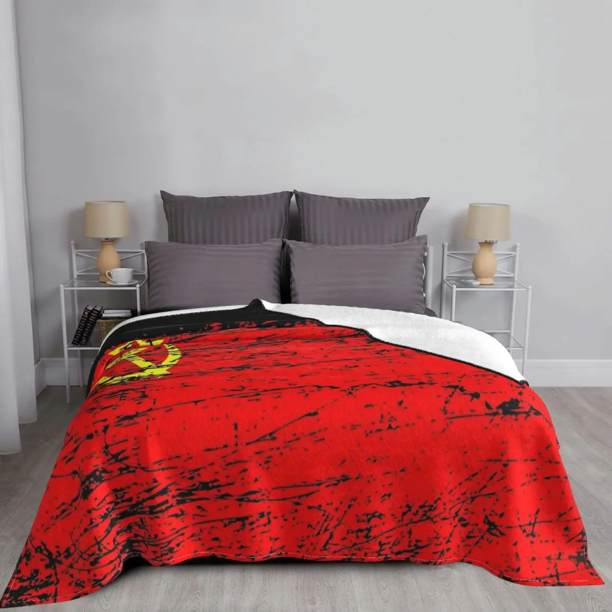 Soviet Union USSR Russia Flag Blanket Flannel Textile Decor Communist Socialist Soft Thin Throw Blanket for Home Sofa Bedspread