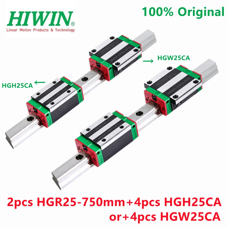 

100% Original HIWIN 2pcs linear guide rail HGR25 -750mm + 4pcs HIWIN HGH25CA Or + 4pcs HGW25CA linear blocks HGH25 HGW25