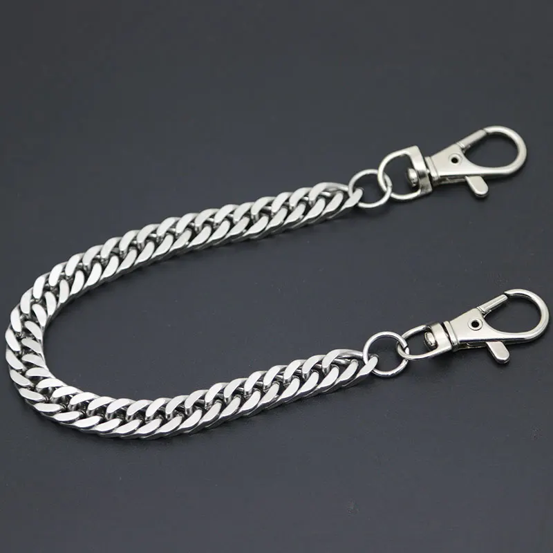 Long Metal Wallet Chain Leash Pant Jean Keychain Ring Clip Men\'s Hip Hop Flat Stainless Steel Necklace Jewelry