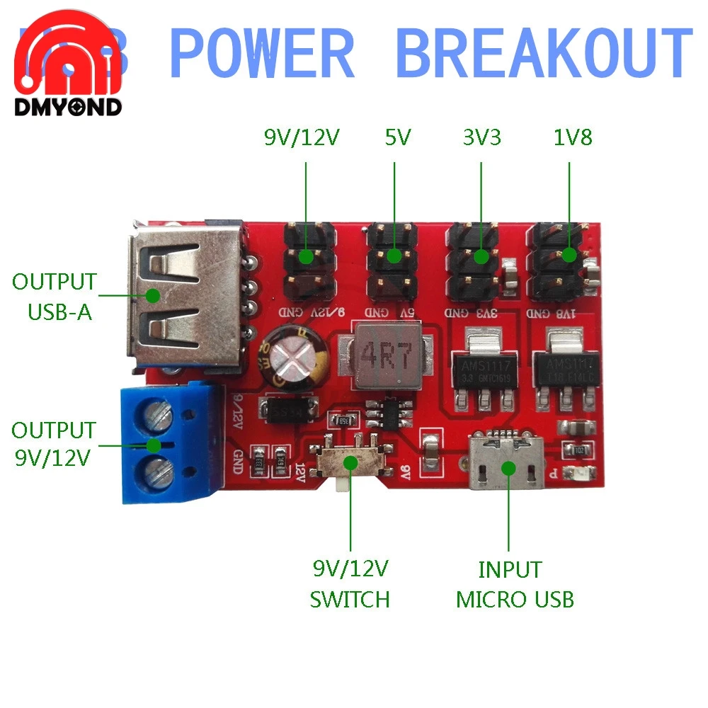 MINI USB Power Breakout DC To DC Power Supply Module Micro USB 5V To 1.8V-12V 1.8V 3.3V 5V 9V 12V Switch For Arduino Boost Board