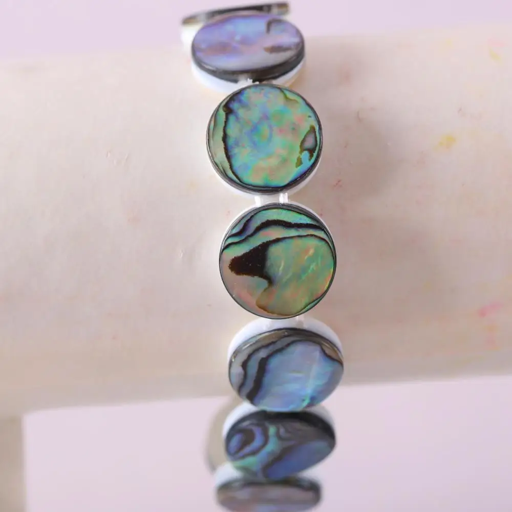 Natural Blue New Zealand Abalone Shell Bracelet 16MM Round Beads Bangle for Men Women Jewelry Gift  7