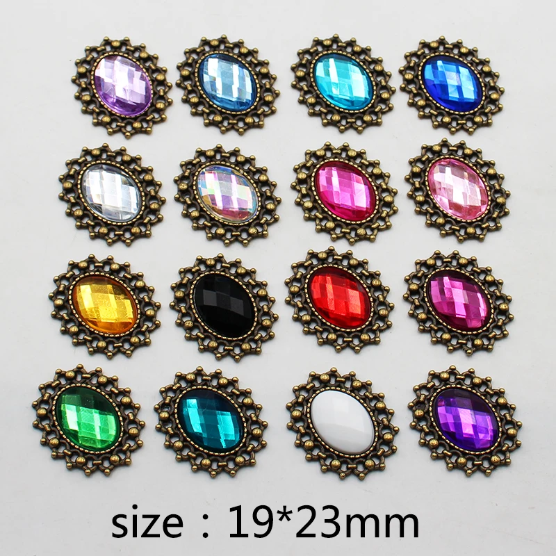 New 10 pcs/batch 19*23mm Oval Alloy Acrylic Gift Box Invitation Card Clothing Decoration Button DIY Crafts Jewelry Accessories