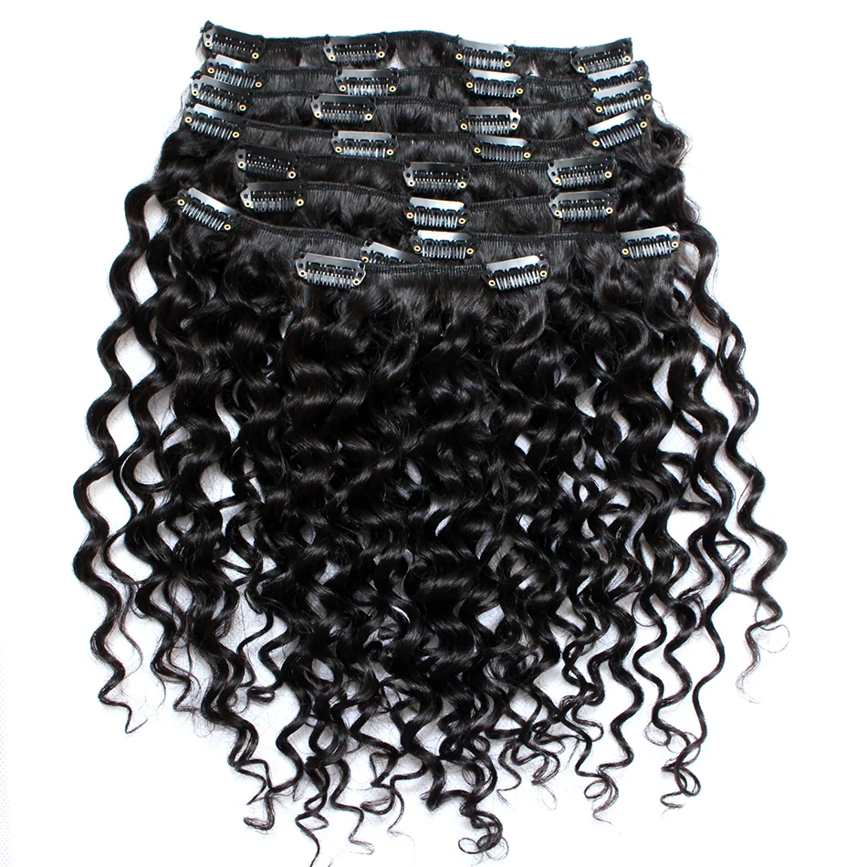 Peruvian Deep Curly Clip In Human Hair Extensions 10 Pcs/Set Natural Color Clip Ins Remy Hair 10-24 Inches 120Gram Jerry Curl