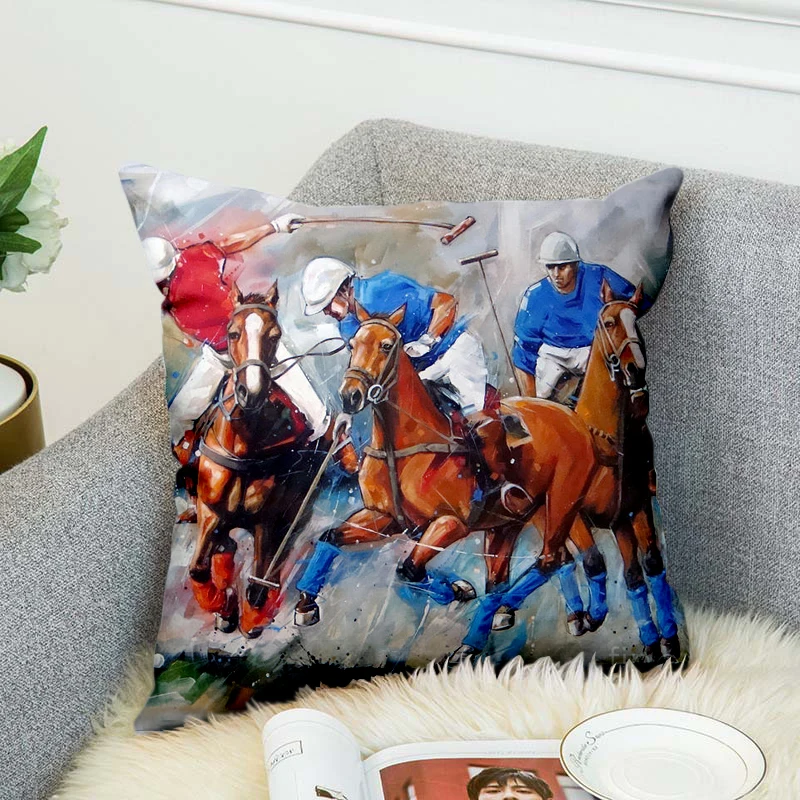 Horse race Paintings Horse competition High Grade Decorative Pillow Case Car Home Sofa Cushion Cover 3D Digital Print style-2