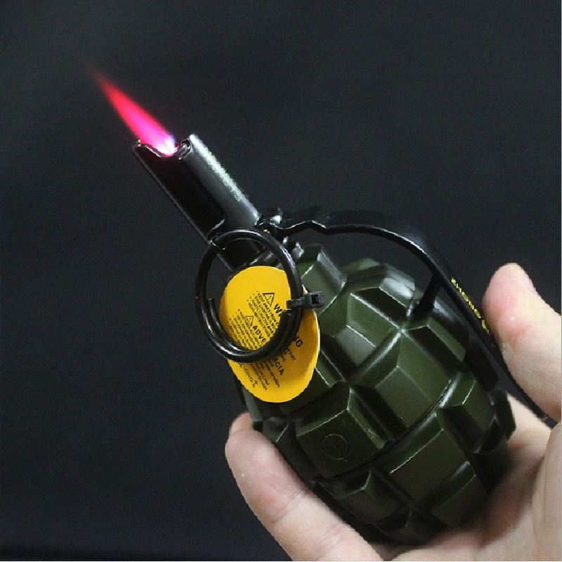 

Butane Windproof Torch Lighter Grenade Style Model With Ashtray Desktop Decoration Cigarette Accessories (Airless Lighter) Gift