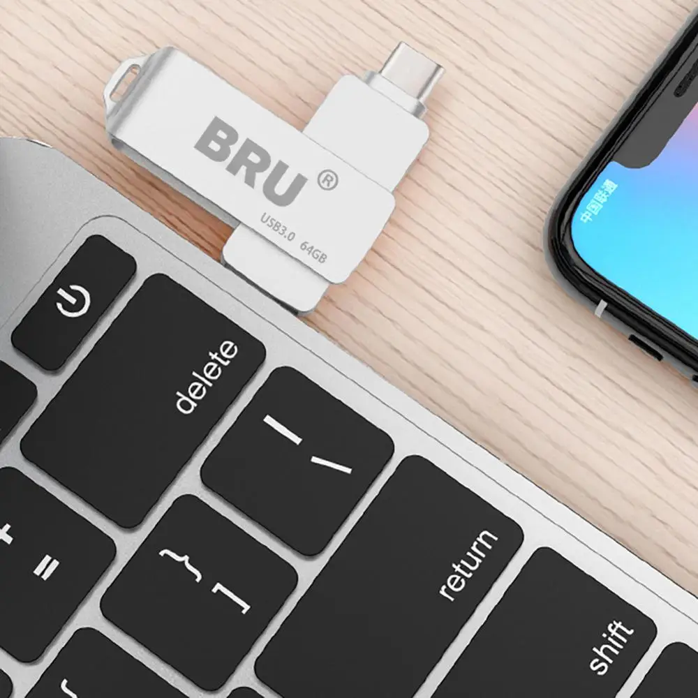 BRU 3In1 Otg Usb Flash Drive 3.0 For iPhone15/16 Pen DriveType C Android High Speed Usb Memory Stick 64gb 128gb 256gb Pendrive