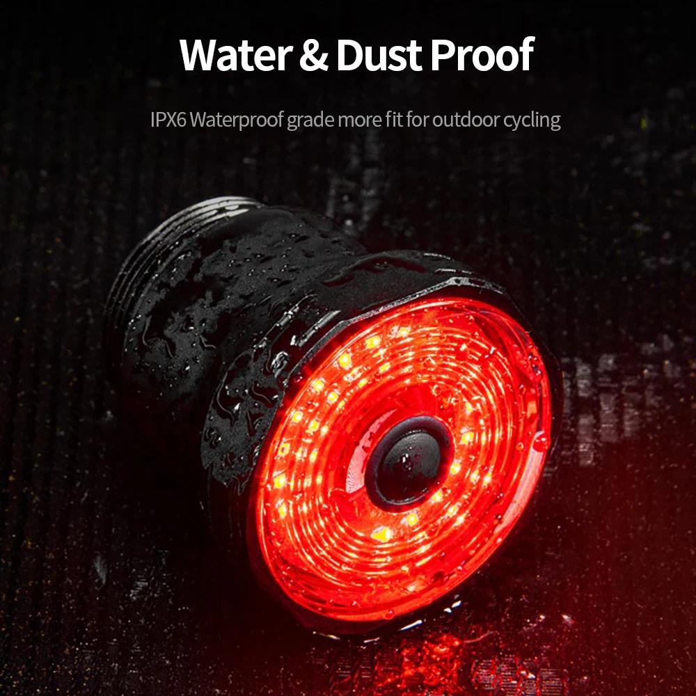 RION Smart Bicycle Light Cycling Tail Taillight Auto Start/Stop Brake Sensing IPx6 Waterproof USB Charge Bike LED Light