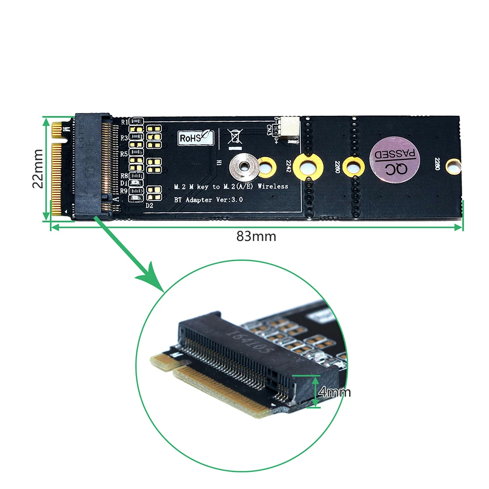 M.2 Wifi อะแดปเตอร์ไร้สายบลูทูธ Wifi Adapter PC Wifi Adapter M.2 NGFF Key A M.2 Key M Converter Card สำหรับ Intel 8265 9060