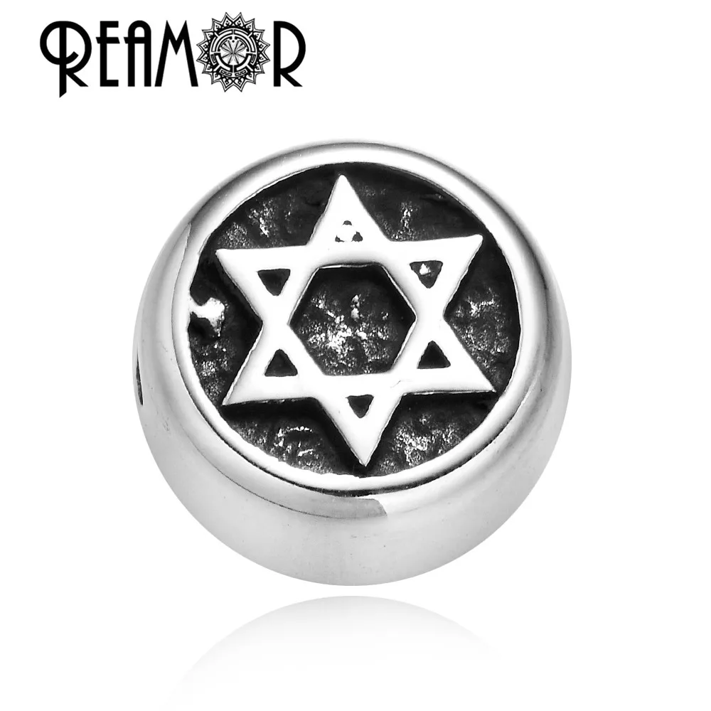 REAMOR 5pc Stainless Steel Evil Eyes Cross Anchor Sun Taiji Yoga David Star Spacer Charm Beads For DIY Bracelet Jewelry Findings