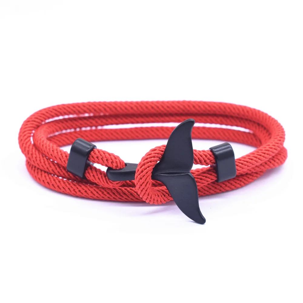 New Arrival Anchor Style Ocean Black Whale Tail Bracelet 2 Circle Wrap Rope Adjustable Bracelets for Women&Men Jewelry Gifts