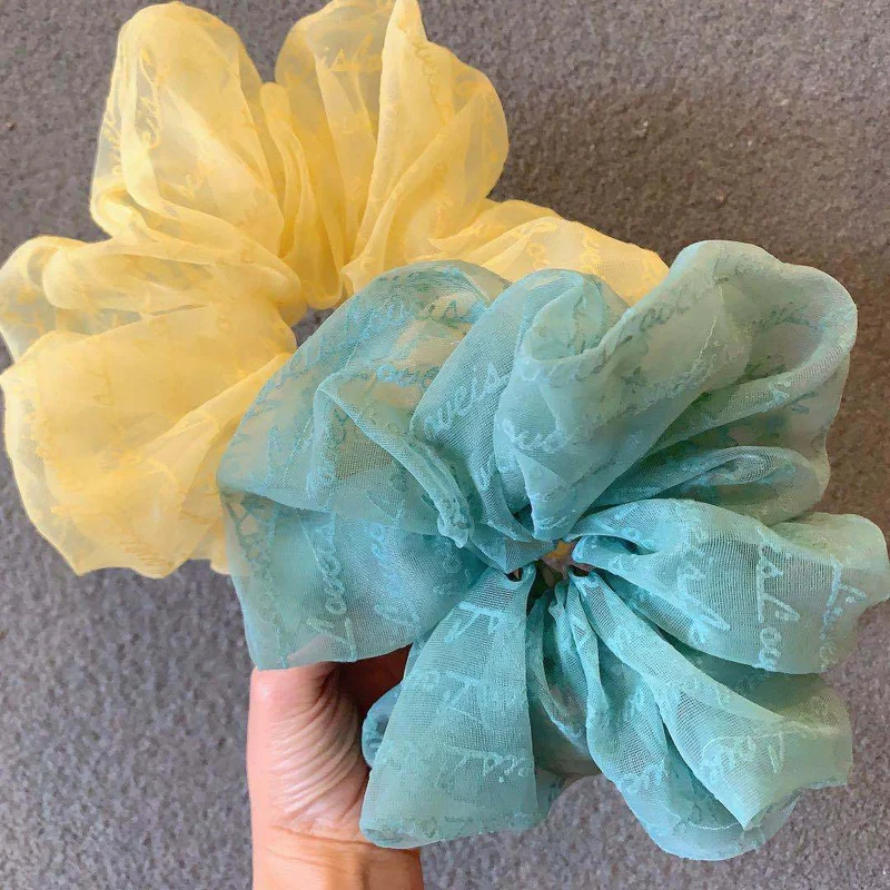 Oversized Chiffon Hair Scrunchies Big Elastic Hair Bands Tie Ponytail Holder Hair Rope Fashion Letter Hair Circle New Headdress