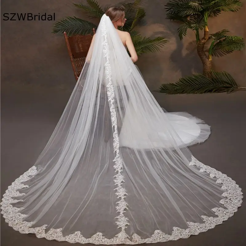 

New Arrival Casamento Bridal veils 2024 Voile mariage Lace Appliques wedding hair accessories with Comb Voile mariée Voile