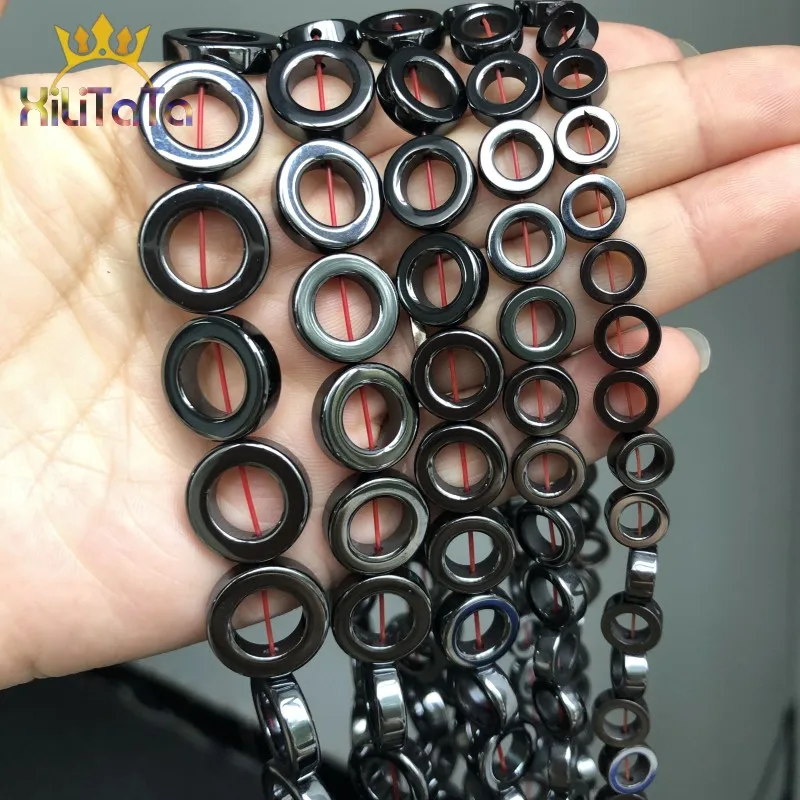 Natural Black Hematite Round Stone Beads Hollow Out Beads For DIY Jewelry Making Bracelet  15'' 8*8/10*10/12*12/14*14/16*16mm