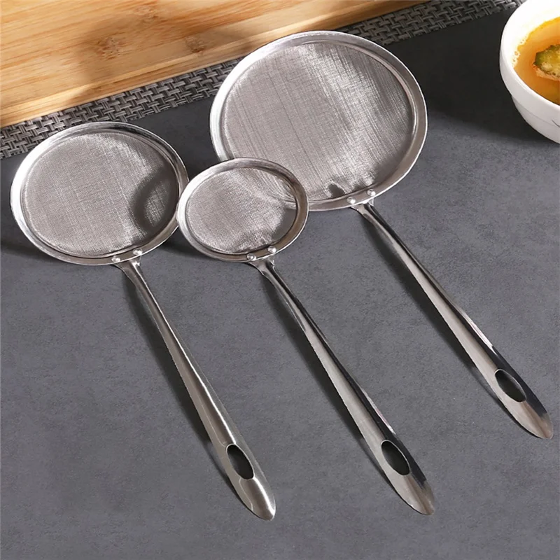 Stainless Steel Colander Spoon Food Filter Spoon Oil Filter Grid Scoop Fine Mesh Kitchen Skimmer Oil-Frying Cooking Accessories