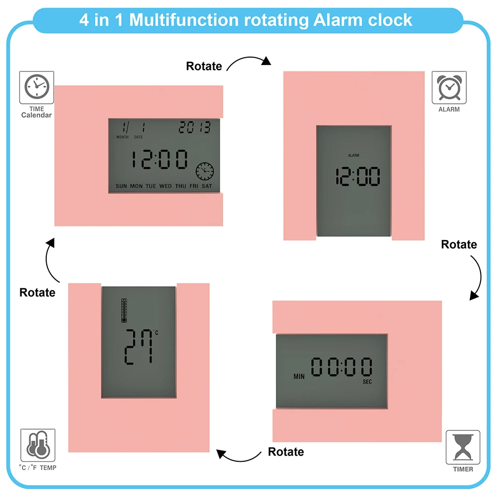 Digitale Kalender Wekker Met Indoor Thermometer & Countdown Timer Elektronische Vierkante Nachtkastje Horloge Modern Design