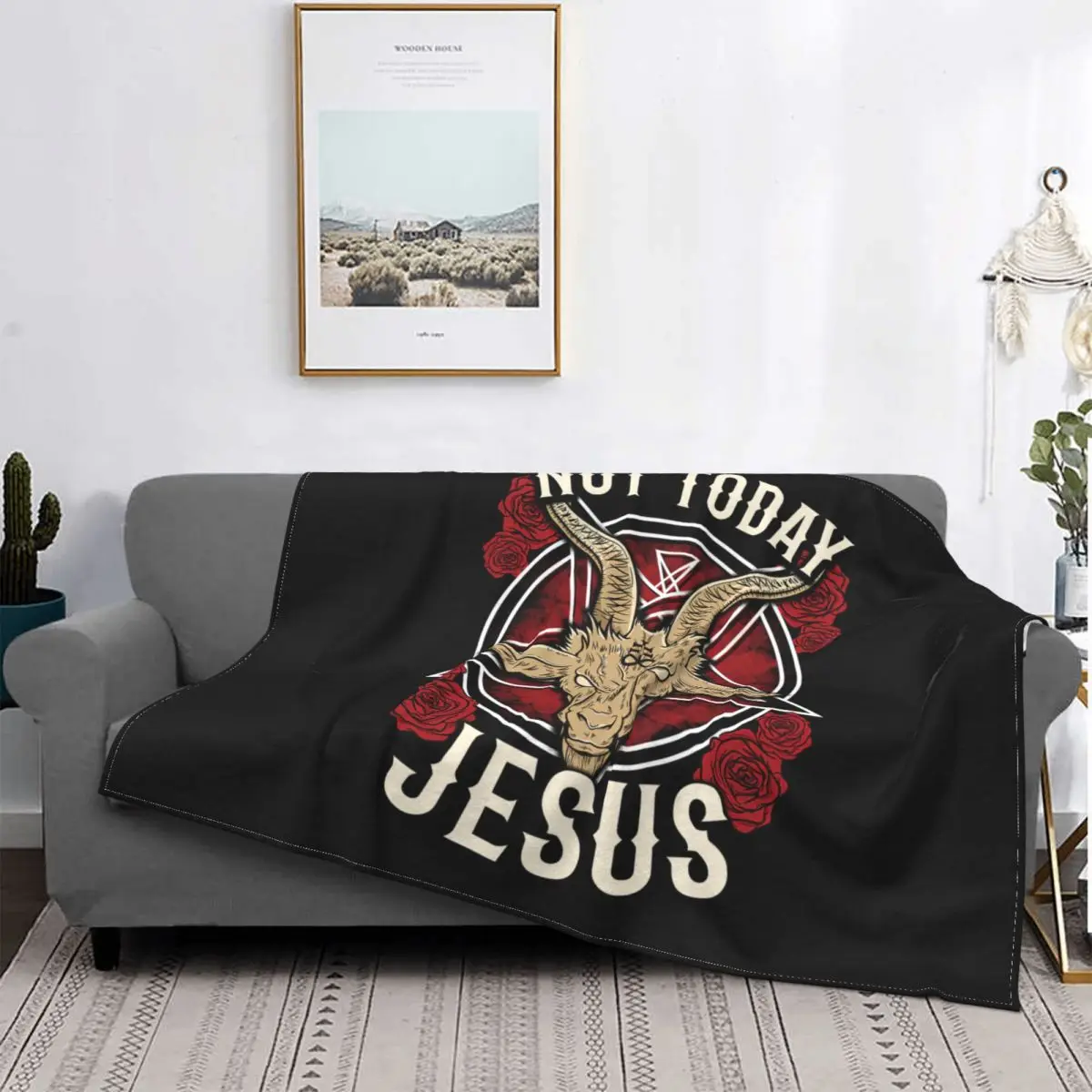 Not Today Jesus For A Satanic Atheist I Halloween Graphic Blankets Fleece Throw Blankets for Bedding Bedroom Plush Thin Quilt