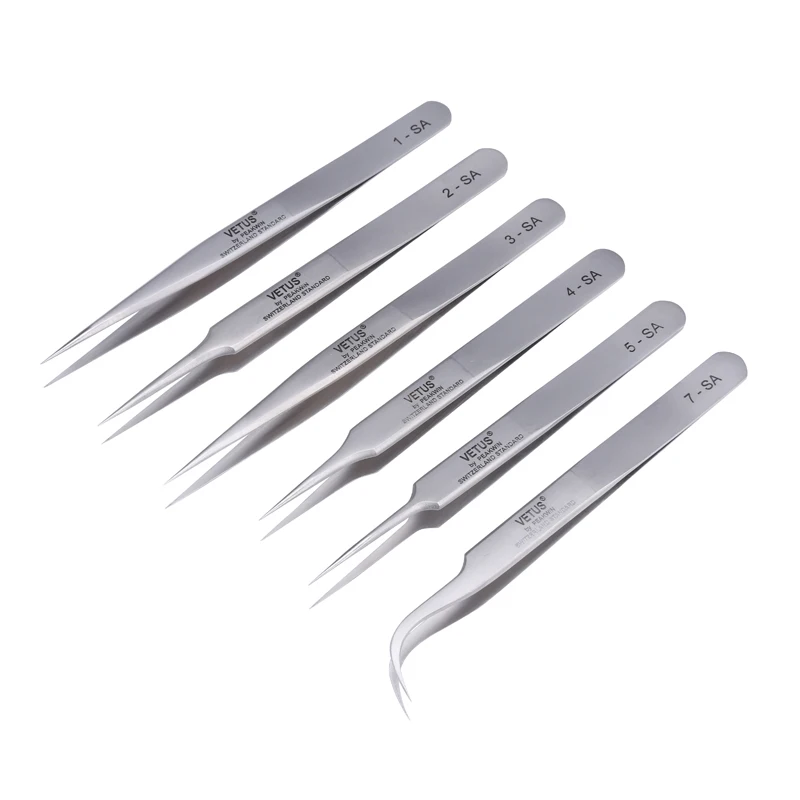 Vetus Electronic Industrial Tweezer 1-SA 2-SA 3-SA 4-SA 5-SA 7-SA Anti-static Curved Straight Tip Precision Forceps Phone Repair