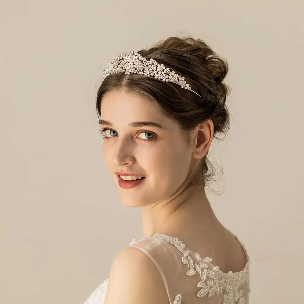 O572 Echte Zoetwater Parels Bloem Bruiloft Tiara Handgemaakte Kroon Parel Tiara Royal Haar Kroon Voor Prinses Bruiloft