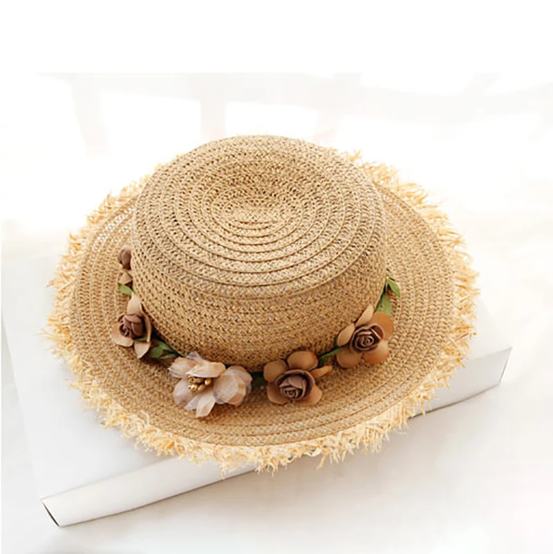 Parent-child sun hat big brim hat brim beach hat handmade flower straw hat girl sun hat summer hat female tide wide brim hat cap