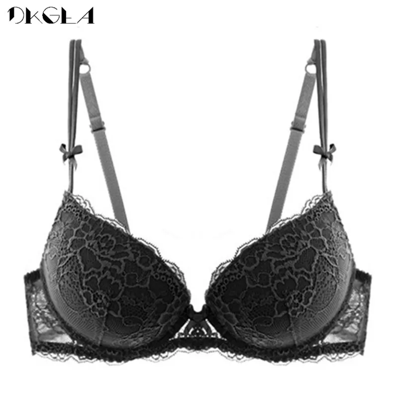 New Super Gather Purple Bras Sexy Women Underwear Cotton Thick Brassiere A B C Cup Push Up Bra Embroidery Lace Lingerie Black