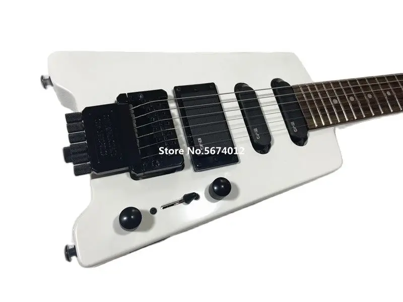 

Travel portable 6 string headless electric guitar classic vibrato bridge enclosed pickup rosewood fingerboard.Free shipping