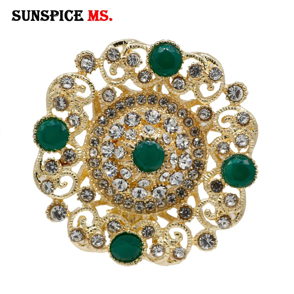 Sunspicems Gold Color Algeria Morocco Brooch For Women Red&Green&Blue Crystal Vintage Bridal Wedding Jewelry DuBai Broches Gift